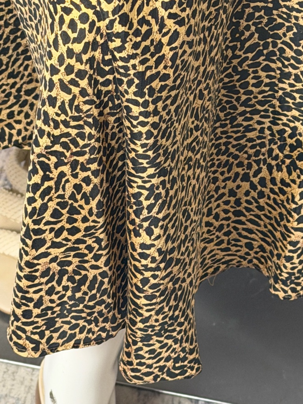 Leopard Print 100% Silk Maxi Skirt Elastic Waist Flowy Animal Print Size L - Picture 6 of 9